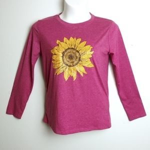 Tee M Pink Sunflower Graphic Long Sleeves